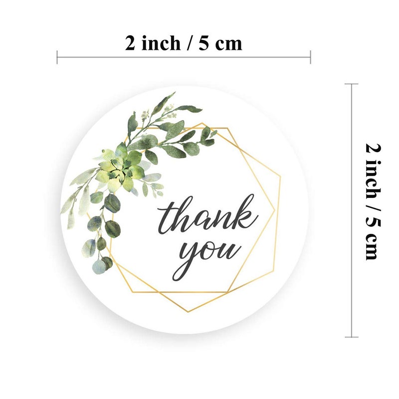 Gutapo 2 inch (5 cm) Thank You Stickers, 500PCS Green Round Stickers Boho Labels for Wedding Party Birthday Packaging Envelope Seals for Small Business - Image 2